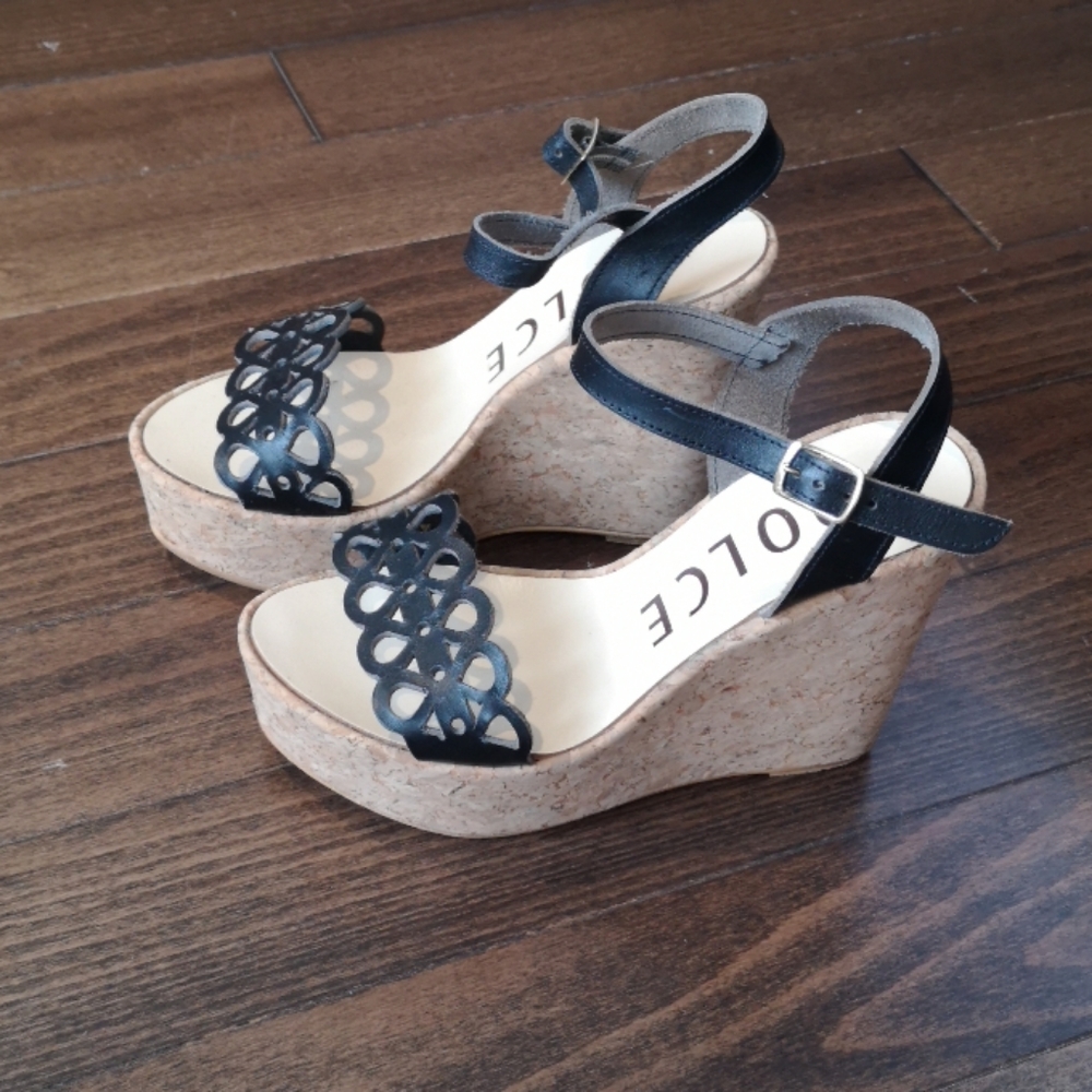 Cork platform heeled sandals EUR 36 in black